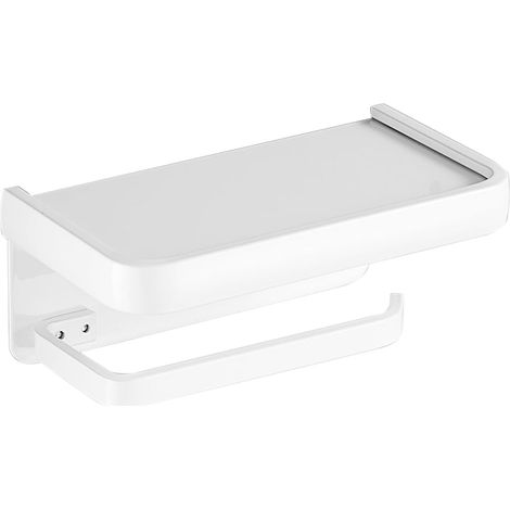 Porte-Rouleau Papier Toilette - 1 Unité - Aluminium - Étagère Téléphone - Salle de Bain - Blanc (1/5)