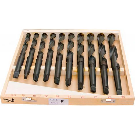 Coffret de forets pour perceuse 10 pièces – MBSBSMK210TLGW – HSS laminés pour métaux – Diamètres 14,5 à 23 mm – Cône morse CM2/MK2 – Holzprofi