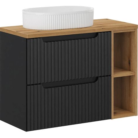 Mueble lavabo individual 80cm 2 cajones 2 compartimientos Riva Negro y Madera (1/4)