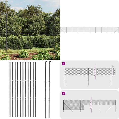 Recinzione Metallica Antracite 2x25 m in Acciaio Zincato - Recinzione da giardino - Recinzione in acciaio zincato