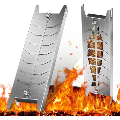 1 Planche Acier Inoxydable, Support Réglable BBQ, Cuisson Poisson Viande Légumes, 59x16x3,7 cm (1/5)