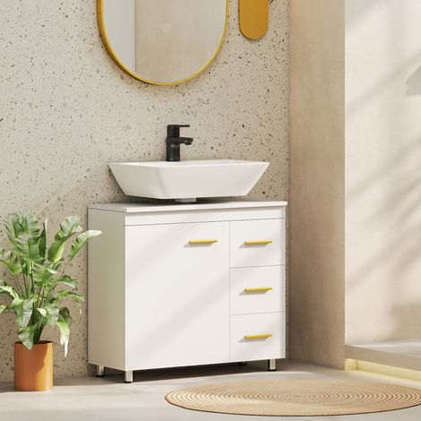 Mobiletto da bagno a 3 ripiani, in MDF e truciolato, colore bianco.
