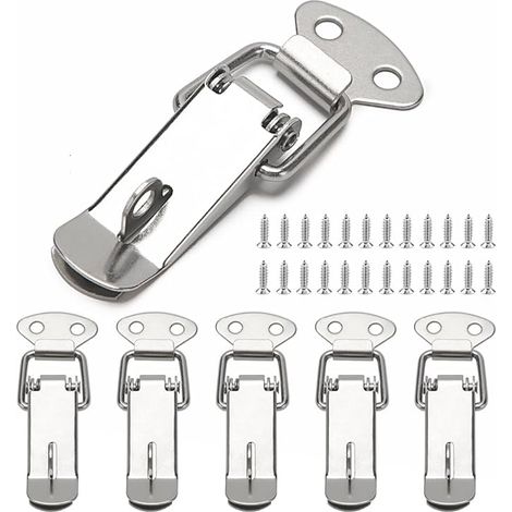 6-teiliges Hebelverschluss-Set, federbelasteter Verschluss, 72-mm-Kippverschluss mit Haken, für Kisten, Schubladen, Schränke, Werkzeugkästen, mit 24 M4x16-Schrauben