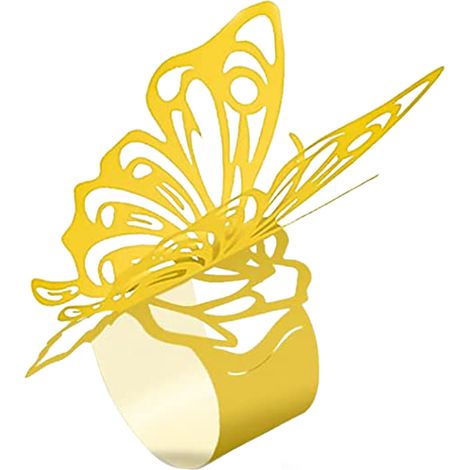 Anneau de serviette en papier doré reflétant avec motif rose et papillon - Ensemble de 50 pièces pour décoration élégante des tables de banquet (1/5)