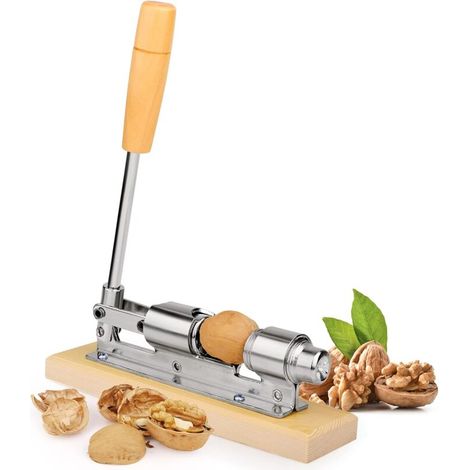 Cascanueces - Cascanueces de acero inoxidable con mango de madera - apto para nueces, castañas y almendras.