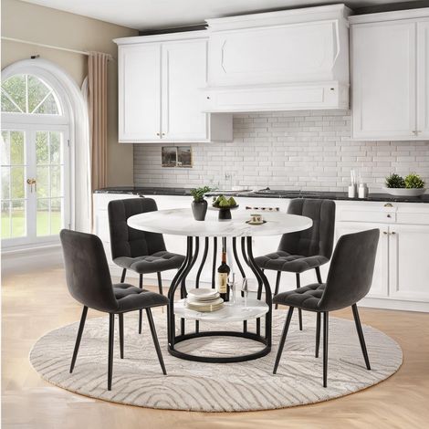 Ensemble table et chaises de cuisine en MDF effet marbre (1/5)