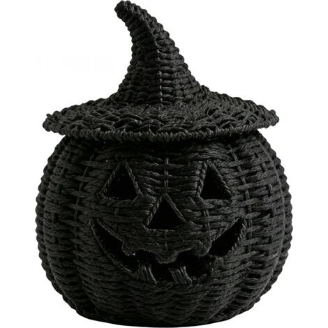 Irovami Panier citrouille jonc noir – couvercle sorcière, Halloween, bonbons