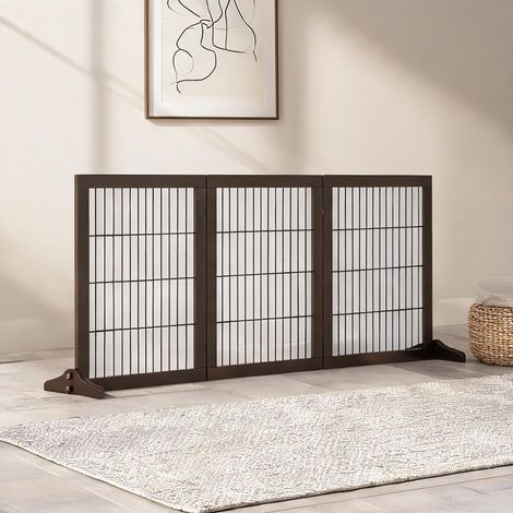 Barrière de sécurité pour chien en bois pin marron 3 panneaux (1/5)