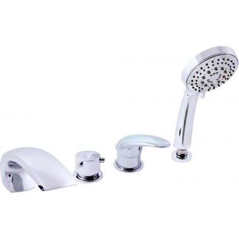 Mitigeur baignoire à cascade DUNAJ 4 trous avec inverseur laiton chromé (1/5)