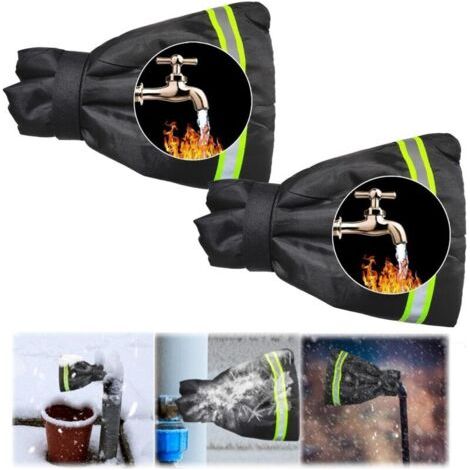 Cubierta de grifo de 2 piezas, cubierta de grifo de invierno, protector de grifo exterior antihielo negro con banda reflectante (24 x 16 cm) (1/4)