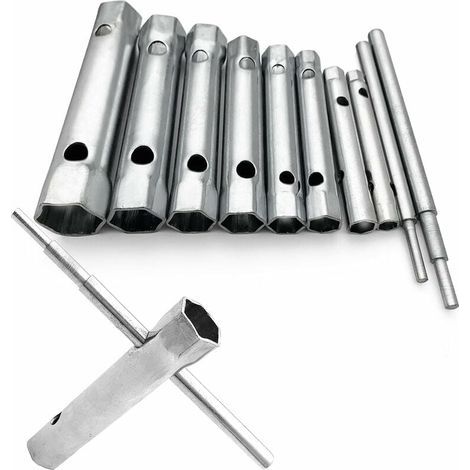 Lot de 10 Clés Tubulaires 6 à 22 mm, Clés à Tubes, Clés à Bougie pour Visser la Bougie, Démontage/Montage de Robinetterie et Mitigeurs, Dévisser des Boulons Inaccessibles (1/5)