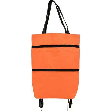 Carro De Compras Plegable - Bolsa De Compras 2 En 1 Con Ruedas - Para Supermercado Y Verdulería - Capacidad 30 L - Color Naranja (1/5)