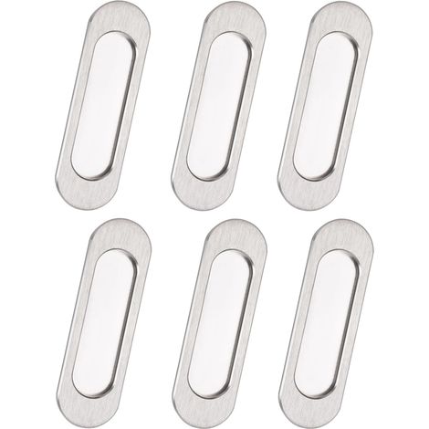 MOROBOR Poignées de porte coulissante ovale auto-adhésives, 6 pièces en alliage d'aluminium, poignée encastrée cachée pour porte de grange coulissante, placard, tiroirs (acier brossé, 100 mm) (1/5)