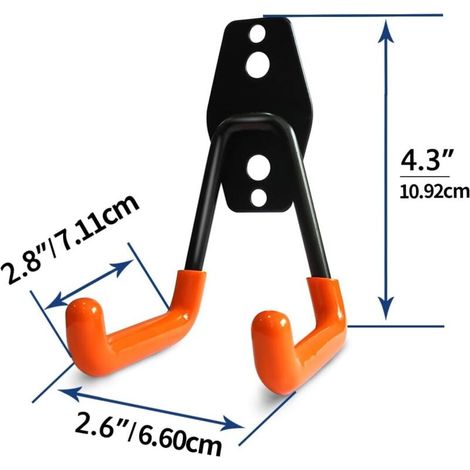 Lot de 4 crochets de garage robustes, crochets de rangement, crochets muraux en acier pour outils de jardin (petits crochets carrés noirs et oranges) (1/4)