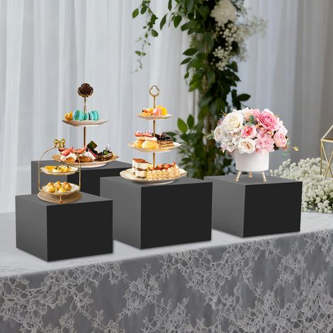 Lot de 4 Présentoir à Gâteau, Présentoir à Dessert en Cubes Acryliques, Socle Blanc avec Bases Creuses, pour Table de Buffet, Mariage, Table de Buffet, fête, objets de Collection et Bijoux (1/5)