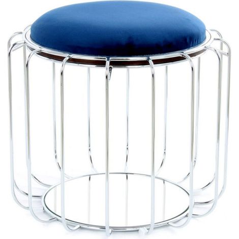 Pouf & Table d'Appoint "Comfortable" 50cm Bleu & Argent (1/3)