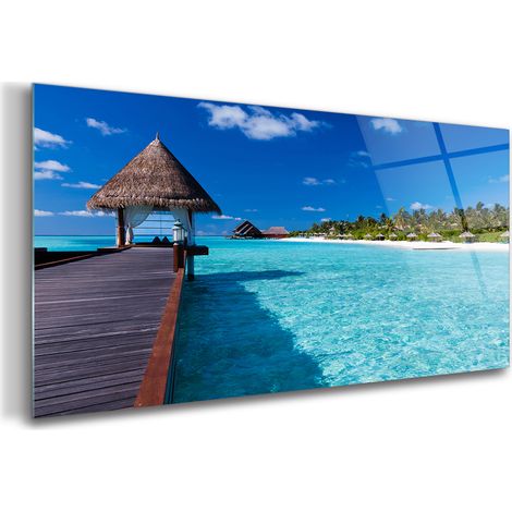 Tableau sur verre – 100 x 50 cm - Tableau mural décoratif - Verre Décorative - Île Tropicale (1/5)