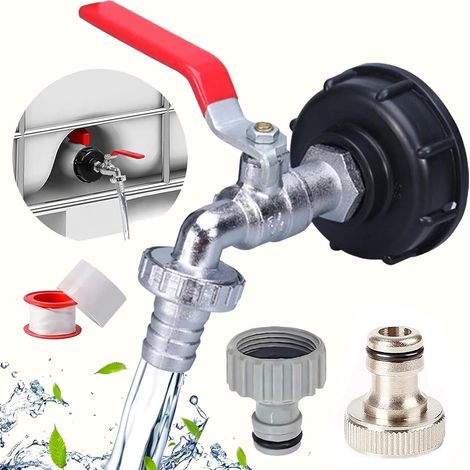3 Robinet Cuve 1000L, Laiton, Adaptateur IBC S60X6, Filetage 1/2, Pour Jardin (1/5)