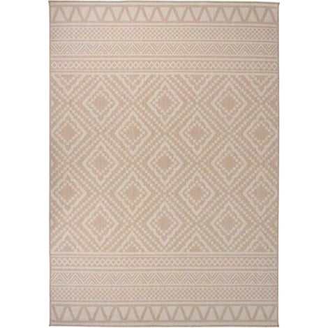 Tapis à tissage plat d'extérieur 140x200 cm Rayures brunes (1/5)