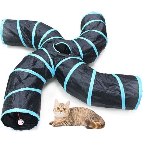 Tunnel de jeu pliable pour chat - Jouet tunnel interactif à 4 entrées avec balle suspendue et fenêtre centrale (1/5)