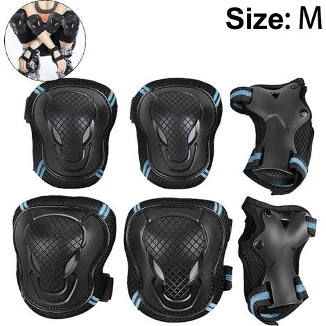 Genouillères de sport épaisses en 6 pièces - noires et bleues, taille moyenne (1/5)