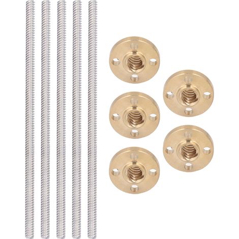 Lot de 5 vis-mères trapézoïdales haute résistance et de précision pour imprimante 3D (écrou en laiton T8x8).