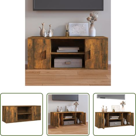 TV-Ständer Holz - TV-Schrank Räuchereiche 100x35x40 cm Holzwerkstoff (1/5)