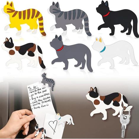 6 Aimants Réfrigérateur Chat Crochet Queue Flexible Crochet Chat Aimant Déco Valentine Cadeau Félin Adorable Pince Porte-Photo Accessoire Chat Passionné (1/5)