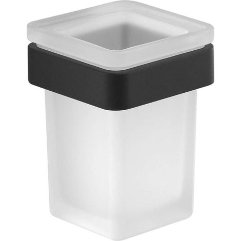 Sapho Gedy Samoa - Zahnbürsten- und Zahnpastabecher mit Halterung, Glas matt/ schwarz matt A81014 (1/5)