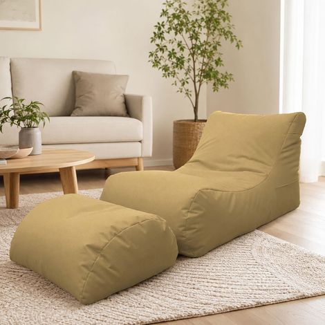 Dmora Chaise longue de salon moderne, Made in Italy, Fauteuil avec repose-pieds en nylon, Pouf rembourré pour chambre, 120x80h60 cm, Couleur Beige (1/4)