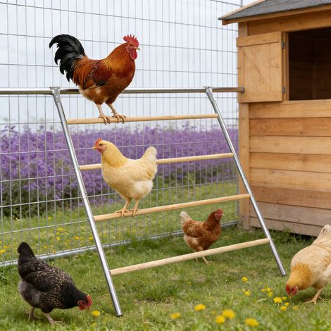 Grand Perchoir Pour Poulailler 142x105cm, Perchoir Pour Poules 4 Niveaux, Accessoires de poulailler (1/5)