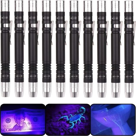 Lampe torche UV LED 2-en-1 395nm : lumière violette + blanche, détecteur d'urine, faux billets et taches animales sur tapis et rideaux (lot de 10)