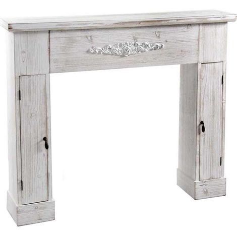 Cornice camino shabby anticato bianco legno cm 120 x 23 x 100 h (1/2)