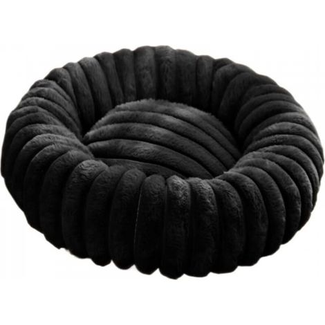 Lit rond en tissu doux noir de 50 cm de diamètre pour chat et chien, lit extra large pour chat, lit chaud pour chien d'hiver (1/5)