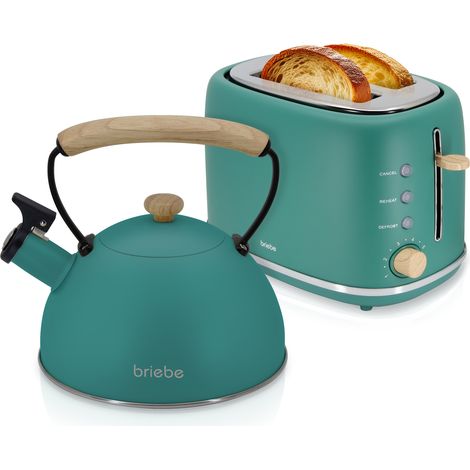 Briebe SKT1177GRE Nordic Ensemble Grille Pain 2 Fentes Larges, Bouilloire Sifflante Induction 2,3L 870W Vert (1/5)