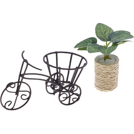 Mini support à plantes en forme de tricycle, en métal, pour intérieur et extérieur. Panier décoratif pour plantes grasses, bonsaï et décoration de vélo. (1/4)