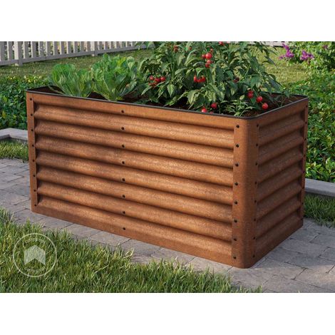 GFP Primeyard LUCA Huero urbano de acero corten 120x60x60 cm: Huerto resistente con aspecto de óxido natural y protección segura en las esquinas, apta para todo el año. (1/3)