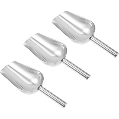 Set di 3 palette per ghiaccio in acciaio inox, manico lungo 25 cm  Argento, senza sbavature e resistente alle cadute, per uso in cucina, per cubetti di ghiaccio e secchiello del ghiaccio (1/5)