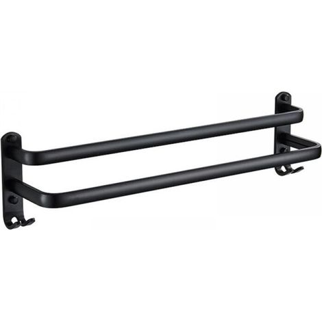 Porte-serviettes mural adhésif noir mat pour salle de bain, porte-serviettes double usage en alliage d'aluminium (40 cm, double barre)