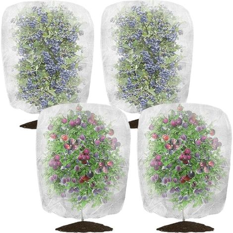 Malla para plantas, juego de 4 (1 x 1,5 m), malla de jardín, malla fina con cordón ajustable, para plantas, verduras y flores. (1/4)