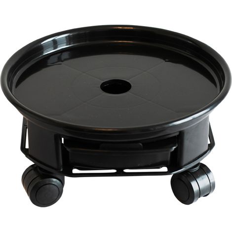 Plateau rond en résine naturelle pour pots de fleurs, avec roulettes et tiroir à eau base portable pour pots de fleurs à 4 roulettes. (1/3)