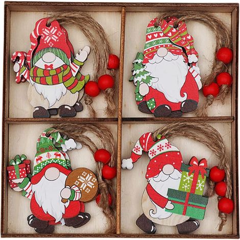 Décorations de Noël, 12 pièces pendentif arbre de Noël coloré poupée sans visage breloques mignonnes ornements de vacances à suspendre styles de couple nains de Noël artisanat en bois décoration de fê