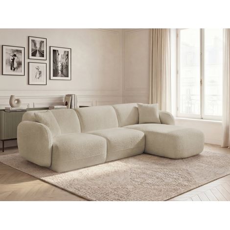 BOBOCHIC - Canapé d'angle fixe modulable ANDA tissu chenille Angle droit  Beige (1/5)