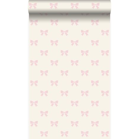 papier peint petits noeuds ruban blanc brillant et rose clair  - Origin Wallcoverings