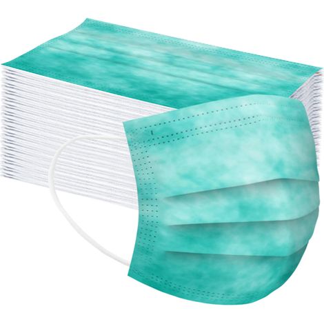 Packung mit 50 Einweg-3D-Masken für Damen und Herren, dreilagig, atmungsaktiv, staubdicht, aus Meltblown-Gewebe, 17,5 x 9,5 cm, grün. (1/5)