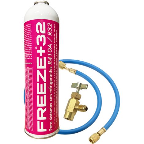 Refrigerante FREEZE 350g  Sustituto Ecológico R410A R32  Gas No Fluorado  Incluye Llave de Paso y Manguera  Alta Eficiencia