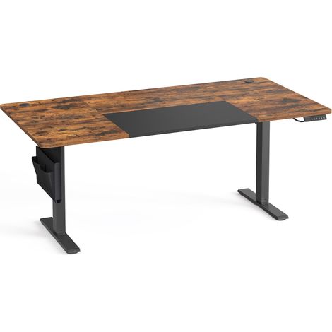 SONGMICS Bureau Réglable en Hauteur, 180 x 80 cm, Fonction Mémoire, Port USB-C, Marron et Noir