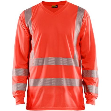 T-shirt de travail manches longues col V haute visibilité anti-UV 3385 - Rouge fluo XS (1/4)