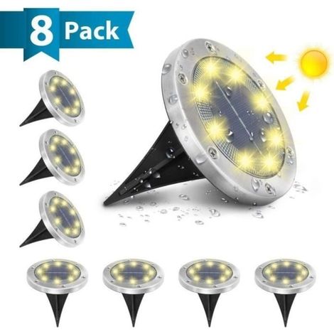 Outdoor Solar Garden Ground Lights, 8 LEDs, 3000K Warm White, IP65 Waterproof, for Paths, Patios, and Courtyards (1/4)