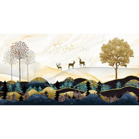 Papier peint panoramique - Forêt Cerfs - 130 cm x 67 cm (1/2)